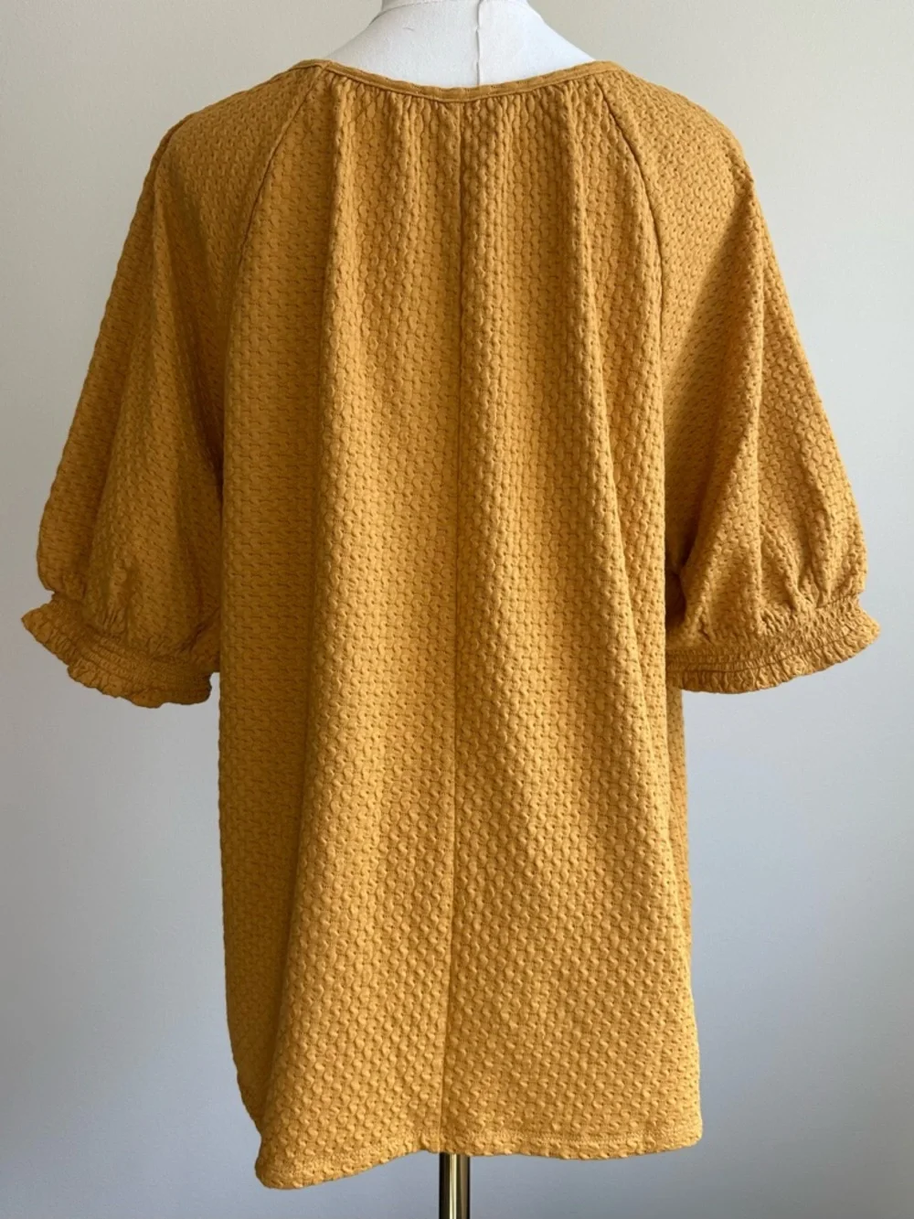 LOFT Mustard Textured Puff-Sleeve Tunic Half-Sleeve Shirt | SIZE XL - Picture 5 of 9